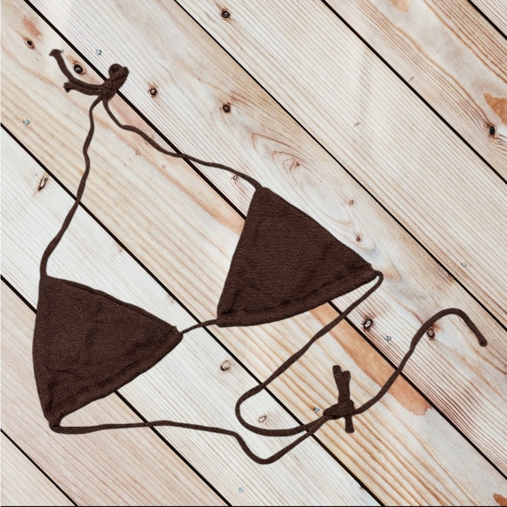 Savannah Morrow the label L brown Knit triangle crop top - Picture 2 of 11
